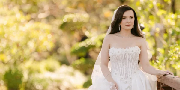 South Florida bride wearing bellami hair extensions at Morikami Museum in Palm Beach County, Florida