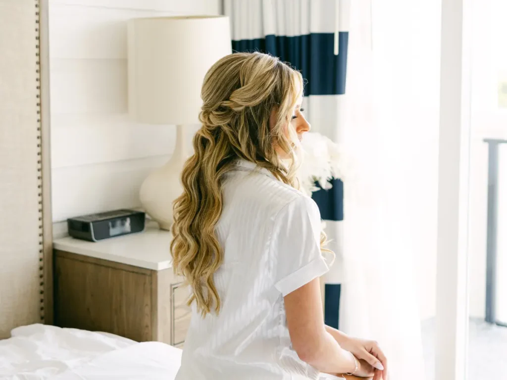 Half-up bridal hairstyle for humid weather for a bride at PGA National Resort in Palm Beach Gardens