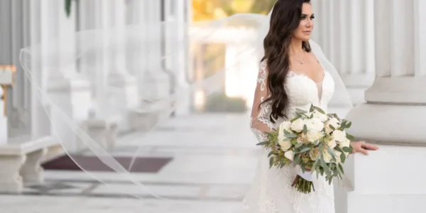 Bride styled for a humid South Florida wedding at Henry Morrison Flagler Museum in Palm Beach